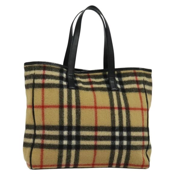Burberrys Nova Check Blue Label Tote Bag Wool Beige - Picture 1 of 16